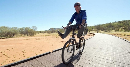 Minister for Parks Karl Hampton tries the upgraded bike path to Simpsons Gap. Picture: JUSTIN BRIERTY