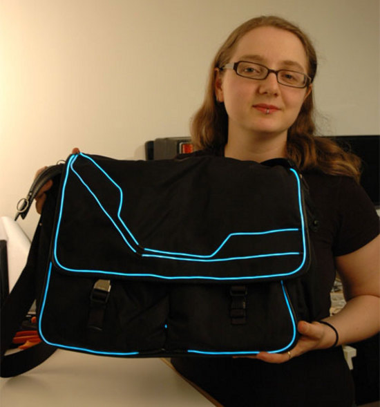 Turn an old messenger bag into something out of Tron