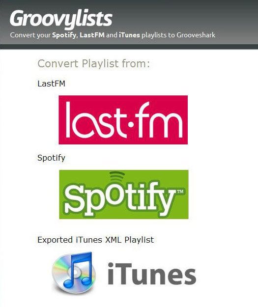 Groovylists pulls your iTunes, Spotify and Last.fm playlists into Grooveshark