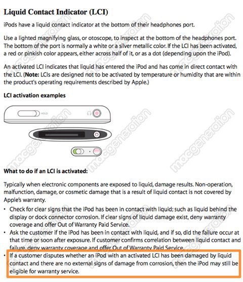 Apple changes stance on Liquid Contact Indicators for iPods