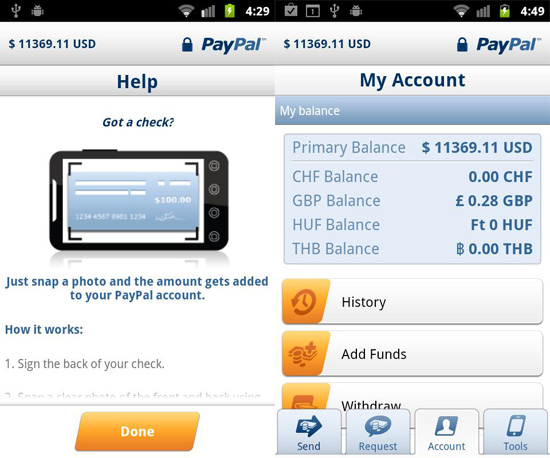 Deposit checks directly to Paypal using your Android phone