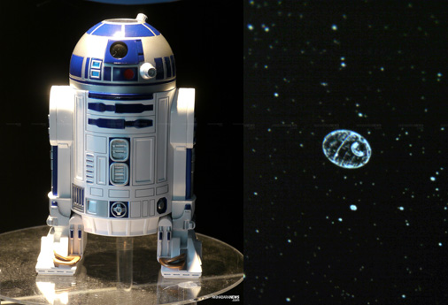 R2-D2 planetarium shows the Death Star in the night sky