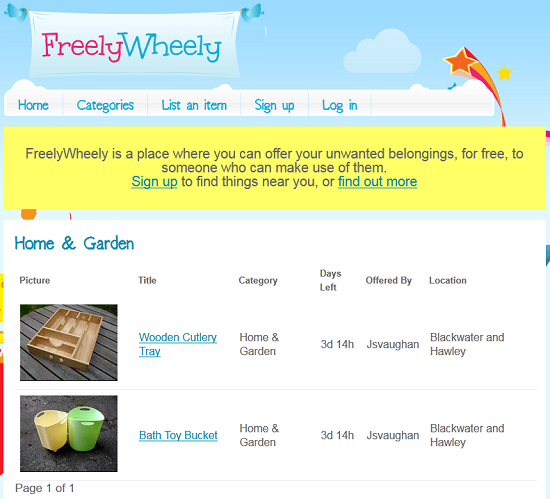 FreelyWheely is a place to find and give away free items