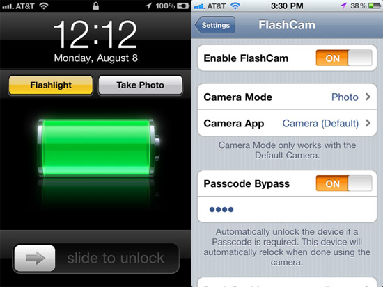 FlashCam adds dedicated photo and flashlight buttons to your jailbroken iPhone’s lock screen