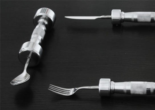 Dumb-Bell Cutlery lets you work out while you eat