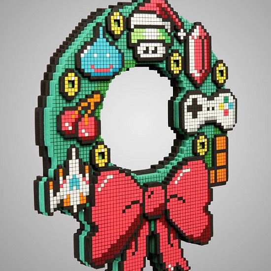 8-Bit LED Holiday Wreath is festively geeky