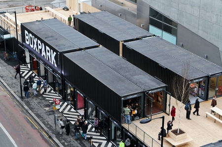 London mall made of recycled shipping containers