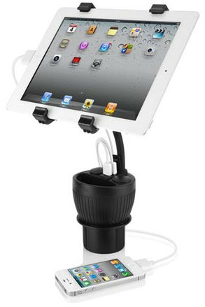 PowerCup Tablet Cup Holder with Charger Sockets says pfaff to Starbucks