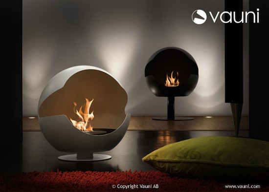 Globe Designer Ethanol Fireplace burns safely and looks snazzy
