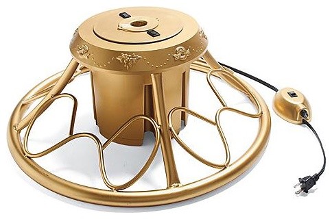 Golden Rotating Tree Stand leaves no ornament behind