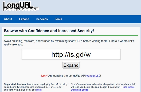 Long URL – check that short URL before you click through and rest easy