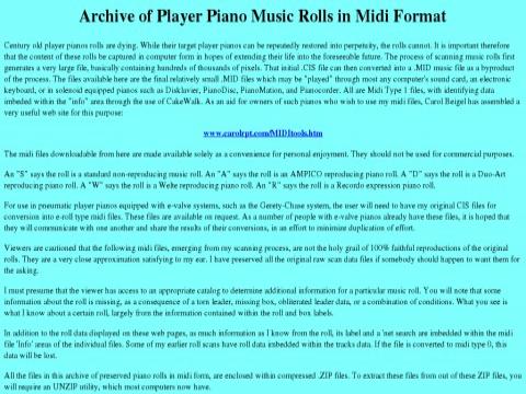 MIDI Pianola & Player Piano Rolls
