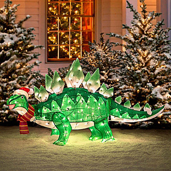 Animated Tinsel Dinosaur Christmas Decoration – Because nothing says Christmas like a stegosaurus in your yard
