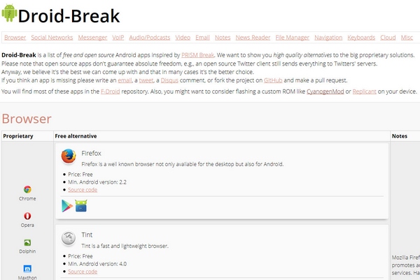 Droid-Break – free and open source alternatives to proprietary Android apps [Freeware]