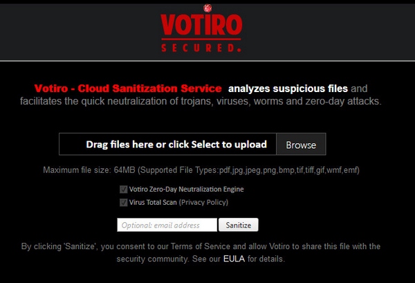Votiro – free service lets you analyze and sanitize suspicious files using your browser