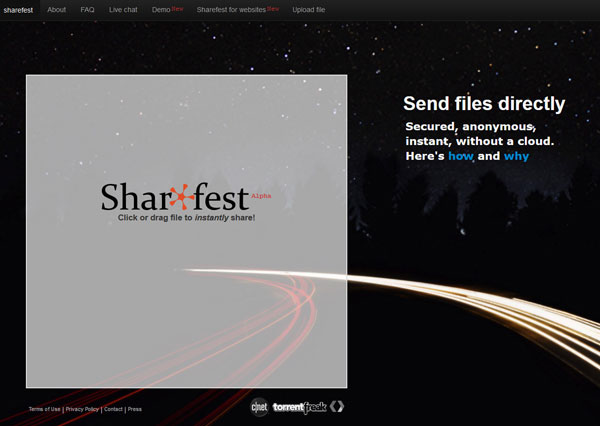 Sharefest – send and share any size file in an instant with your browser, no sign up