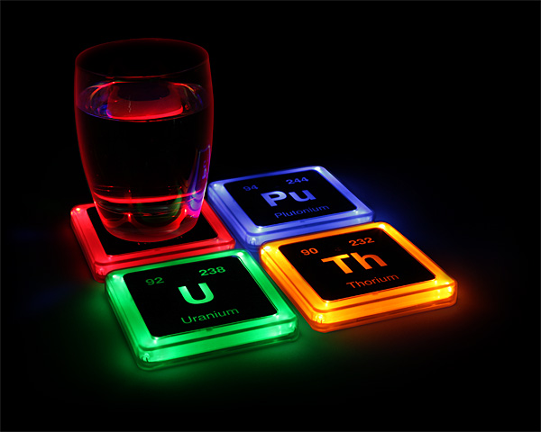 Radioactive Elements Glowing Coasters – adds an element of hysteria to your party