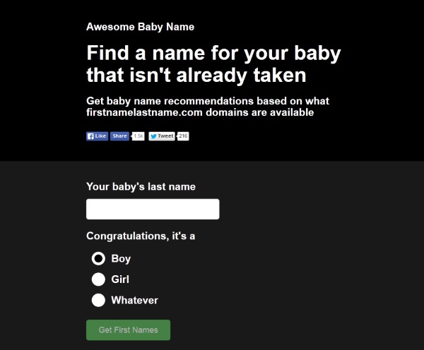 Awesome Baby Name – the website that makes sure your baby is born with a domain name waiting