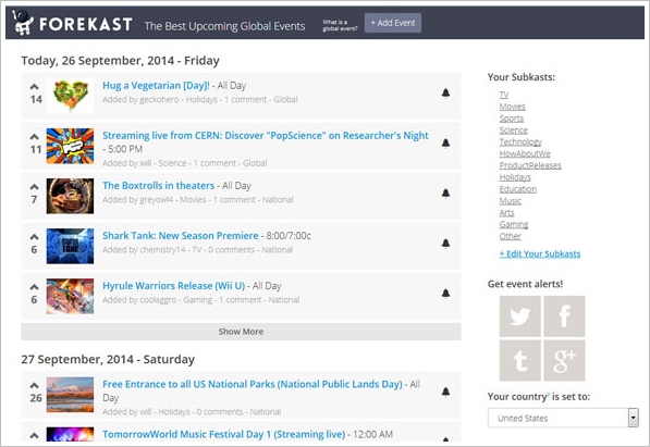 Forekast – keep track of your favorite events and entertainment so you don’t miss anything cool