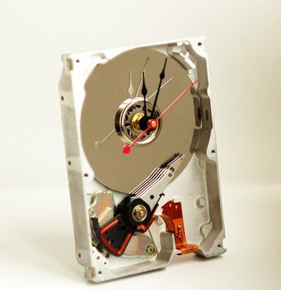 Hand Made Hard Drive Desk Clock – give new life to an old hard drive and flaunt your geek