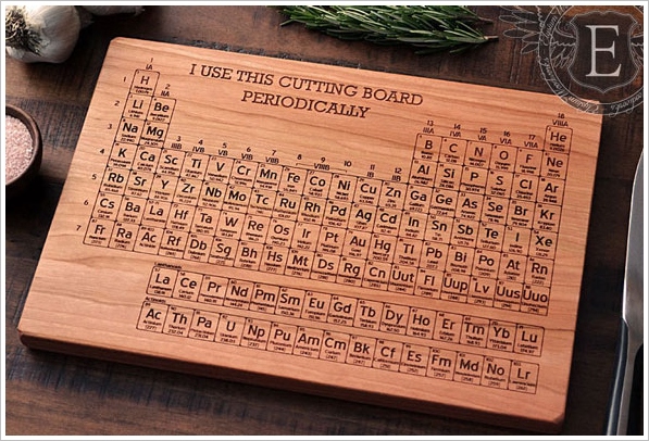 Hand Carved Periodic Table Cutting Board – show off your geek chops in the kitchen