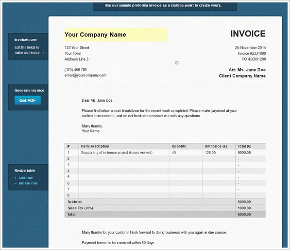 InvoiceToMe – simple free invoice generator lets you produce professional looking invoices in a snap