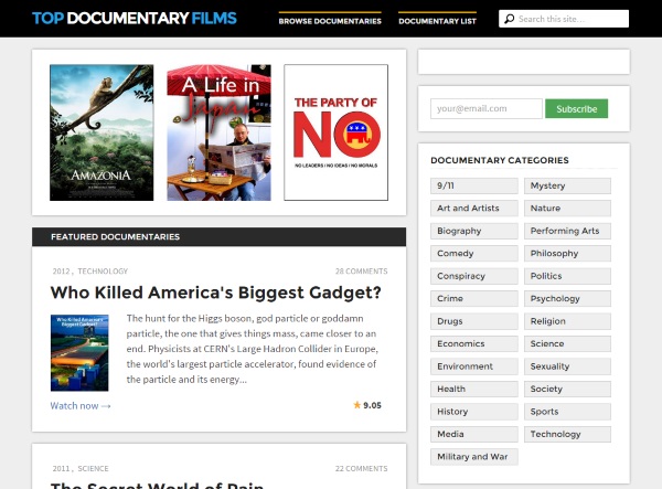 Top Documentary Films – free documentaries for your viewing pleasure