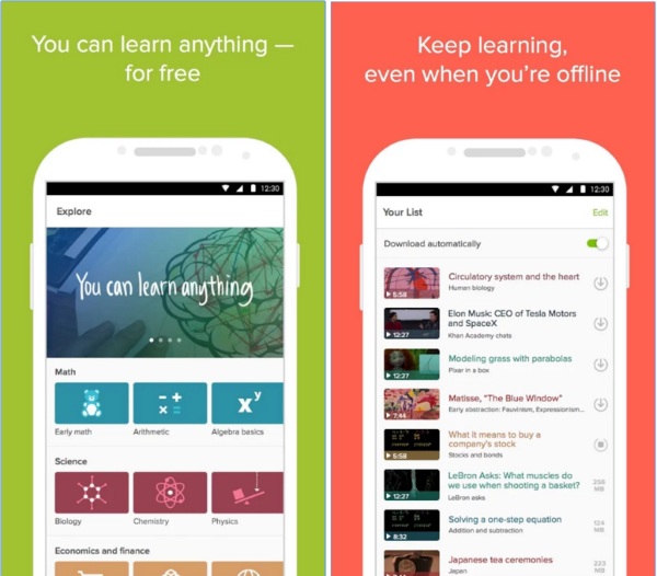 Kahn Academy App – brush up on your academics right from your phone