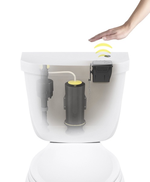 Touchless Toilet Flush Kit in use