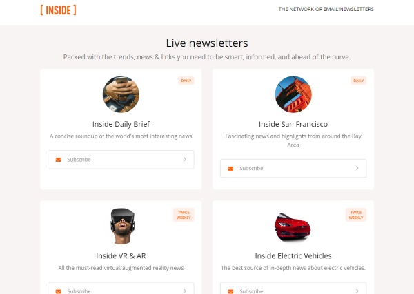 Inside – get curated daily newsletters for things you care about