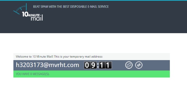 10MinuteMail – get access to websites, avoid spam
