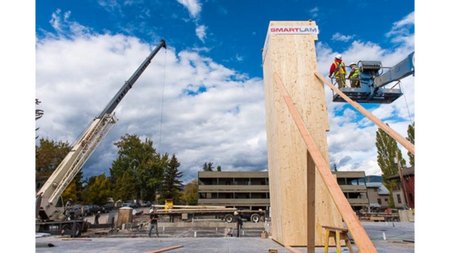 Cross Laminated Timber used in a wooden elevator will help reduce carbon emissions