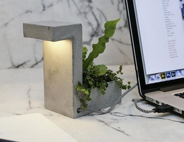 Concrete Desk Lamp – this ultra-modern lamp adds a plant to your office